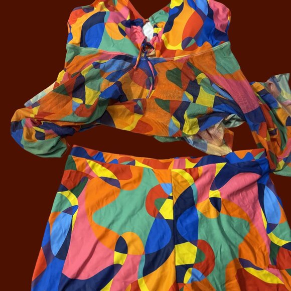✨ NWT Plus-Size Rainbow Abstract Swim Dress – 4XL ✨ - Picture 2 of 3